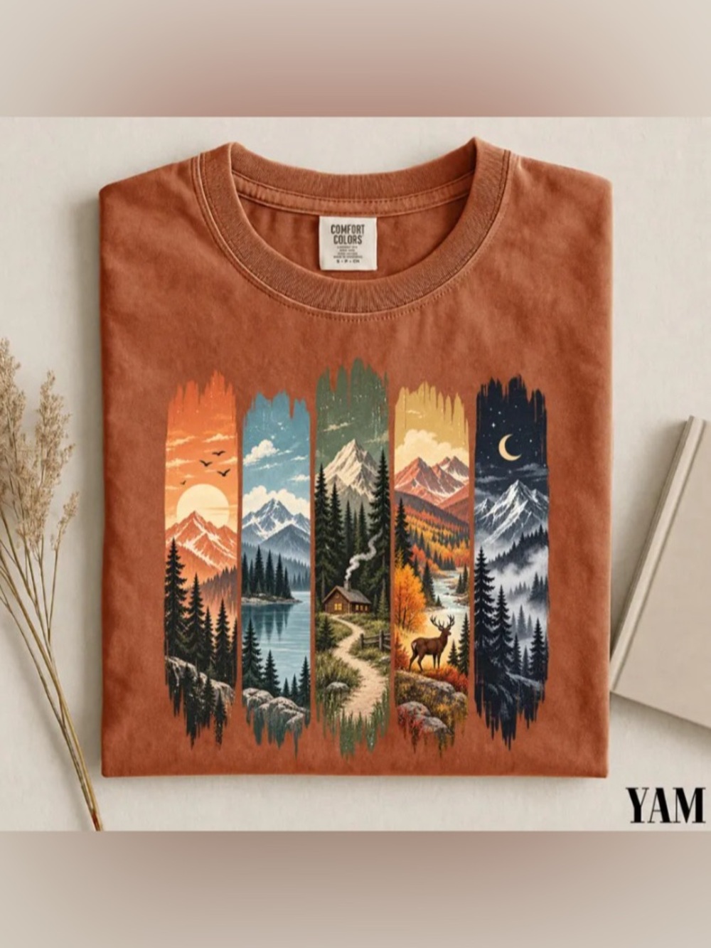 Vintage Mountain Landscape Comfort Color Tee, National Park Outside Adenture Tee